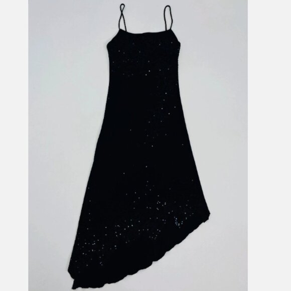 Vintage Dresses & Skirts - VTG Y2K Black Fairy Midi Dress Beaded Sequin Size S Royal Fashion